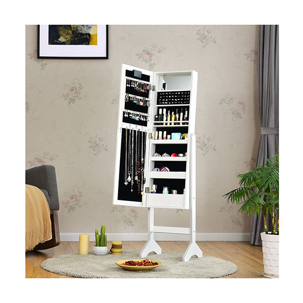 Standing Jewelry Armoire with 18 LED Lights and Mirror