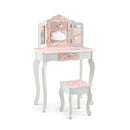 Kids Vanity Set With Tri Folding Mirror Drawer And Stool