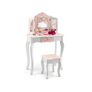 Kids Vanity Set With Tri Folding Mirror Drawer And Stool