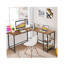 L Shaped Desk With 2 Tier Storage Shelf For Home Brown