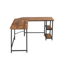 L Shaped Desk With 2 Tier Storage Shelf For Home Brown