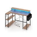 L Shaped Gaming Desk With Led Lights And Power Outlets