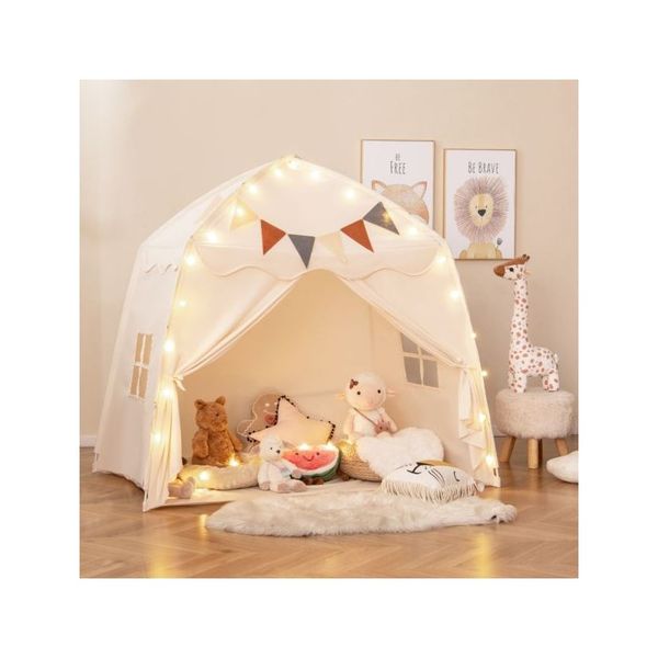 Large Kids Tent With Bright Lights And Flags