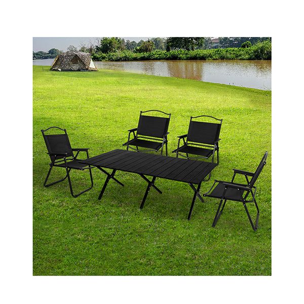 Folding Camping 1 Pc Table And 4 Pcs Chair Set Black And Oak