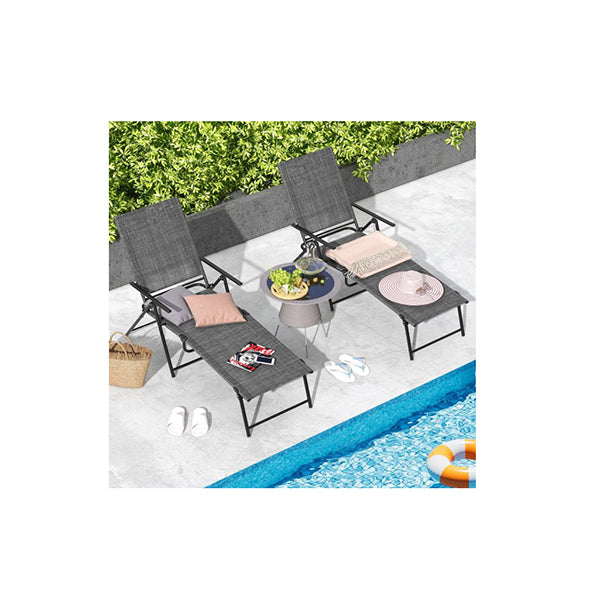 2 Piece Patio Folding Chaise Lounge Chairs With Backrest