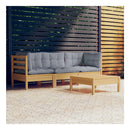 4 Piece Garden Lounge Set With Grey Cushions Pinewood