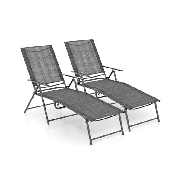 2 Piece Patio Folding Chaise Lounge Chairs With Backrest