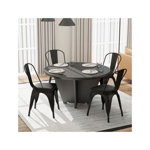 Metal Dining Chair Set Of 4 And Leather Cushioned Seat