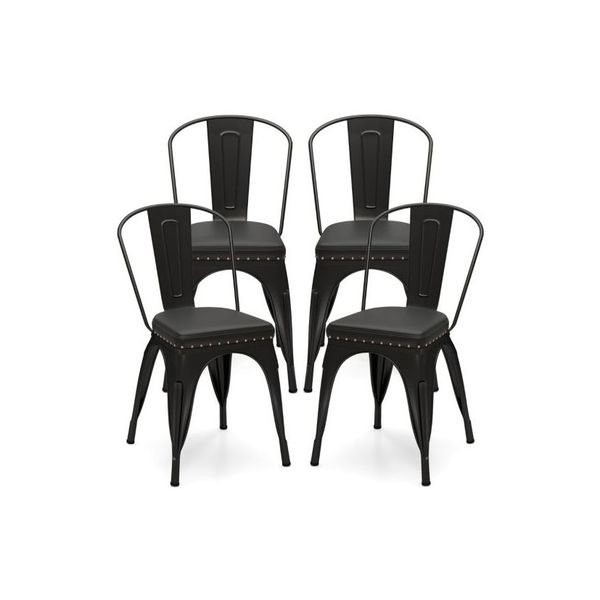 Metal Dining Chair Set Of 4 And Leather Cushioned Seat
