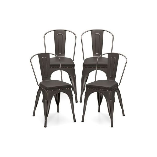 Metal Dining Chair Set Of 4 And Leather Cushioned Seat