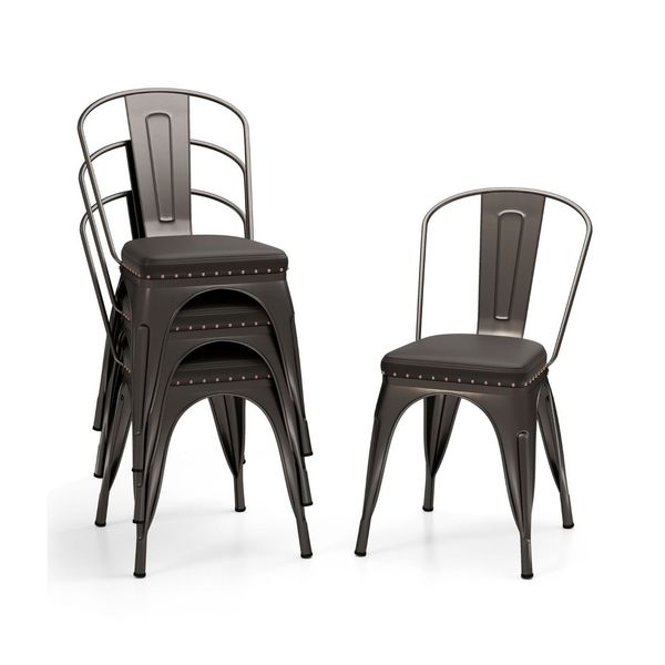 Metal Dining Chair Set Of 4 And Leather Cushioned Seat