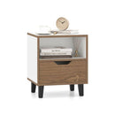 Mid Century Modern Nightstand With Drawer And Open Storage Shelf