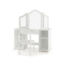 2 In 1 Kids Vanity Table And Chair Set With Removable Tri Fold Mirror