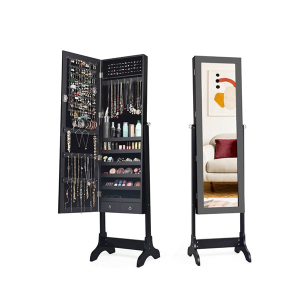 Jewelry Cabinet Freestanding With Full Length Mirror And 2 Drawers