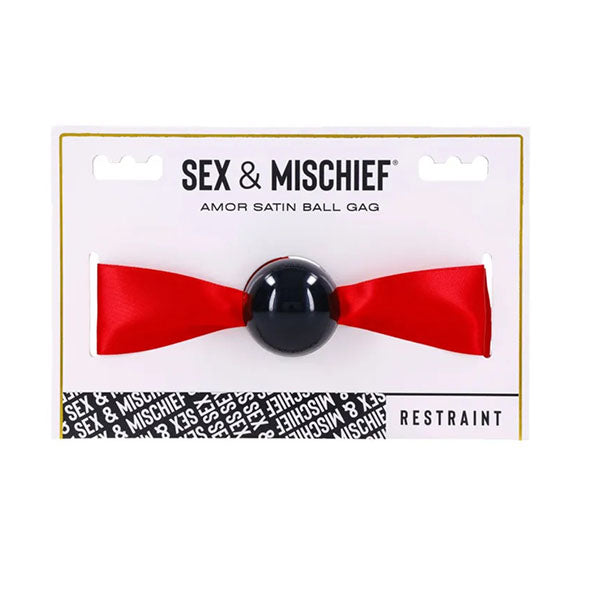 Sex And Mischief Amor Satin Ball Gag Red Black Mouth Restraint