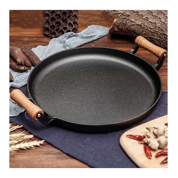 Soga 2X 31Cm Cast Iron Frying Pan Skillet With Wooden Handle No Lid