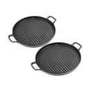 30Cm Ribbed Cast Iron Frying Pan Skillet Coating Steak Sizzle Platter