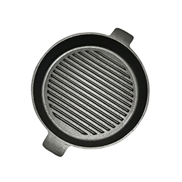 26Cm Round Ribbed Cast Iron Frying Pan With Handle