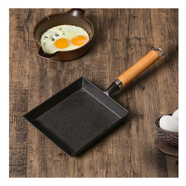 Cast Iron Tamagoyaki Japanese Omelette Egg Fry Skillet Wooden Handle