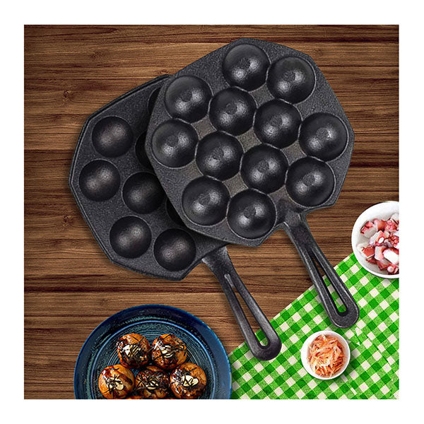 18Cm Cast Iron Takoyaki Fry Pan Octopus Balls Maker 12 Hole Grill Mold