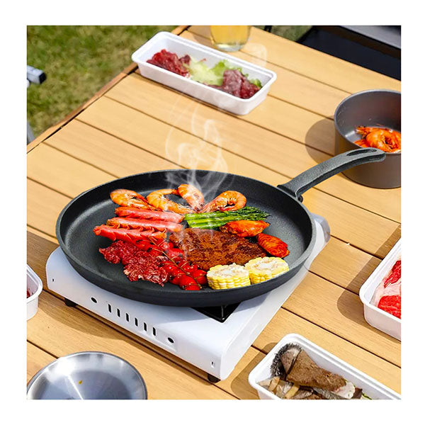 26Cm Round Cast Iron Frying Pan Skillet Griddle Sizzle Platter