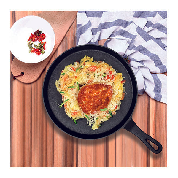26Cm Round Cast Iron Frying Pan Skillet Griddle Sizzle Platter