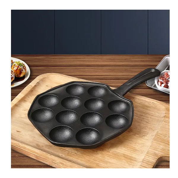 18Cm Cast Iron Takoyaki Fry Pan Octopus Balls Maker 12 Hole Grill Mold