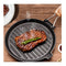 24Cm Round Ribbed Cast Iron Frying Grill With Folding Wooden Handle