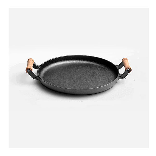 Soga 35Cm Cast Iron Fryingpan Skillet Fry Platter Wooden Handle No Lid