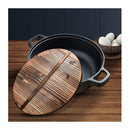 35Cm Round Cast Iron Frying Pan With Wooden Lid
