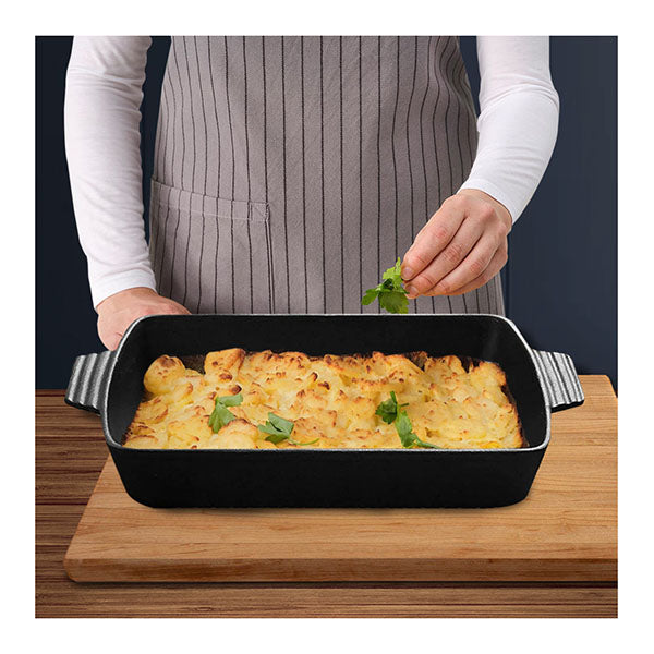 Soga 2X 33Cm Cast Iron Rectangle Baking Dish Lasagna Roasting Pan