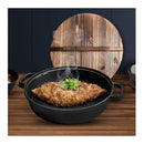 31Cm Round Cast Iron Deep Baking Pizza Frying Pan With Wooden Lid