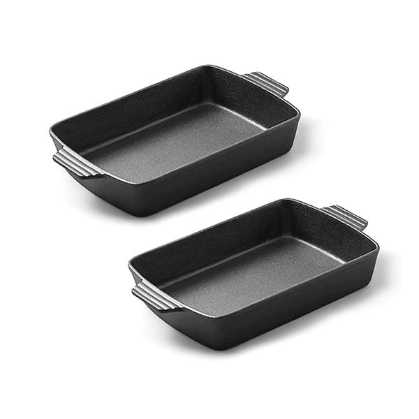 Soga 2X 33Cm Cast Iron Rectangle Baking Dish Lasagna Roasting Pan