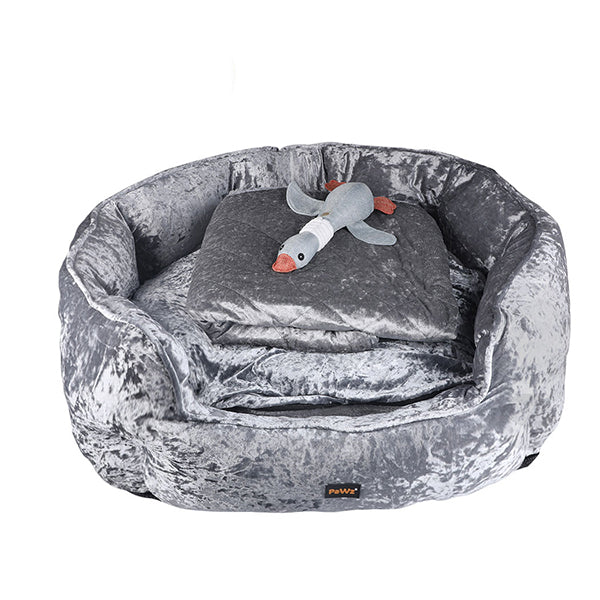 Pet Bed Set Dog Cat Quilted Blanket Grey