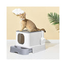 Cat Litter Box Fully Enclosed Kitty Coffee And Grey