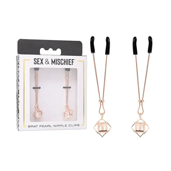 Sex And Mischief Brat Pearl Nipple Clips Rose Gold Set Of 2