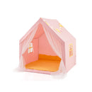 Large Play Tent With Washable Cotton Mat And Star Lights For Kids Pink