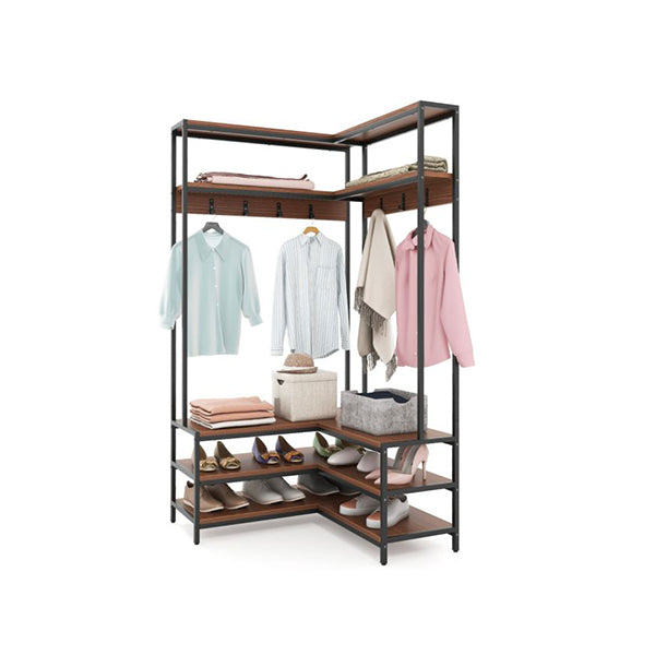 Corner Garment Rack L Shaped Clothes Rack With Shelves And 7 Hooks