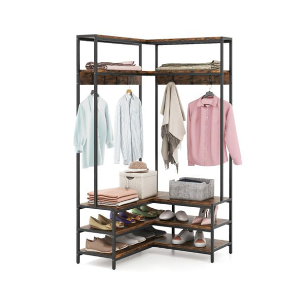Corner Garment Rack L Shaped Clothes Rack With Shelves And 7 Hooks
