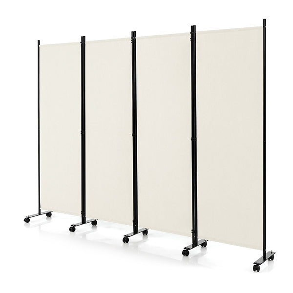 4 Panel Folding Room Divider With Lockable Wheels
