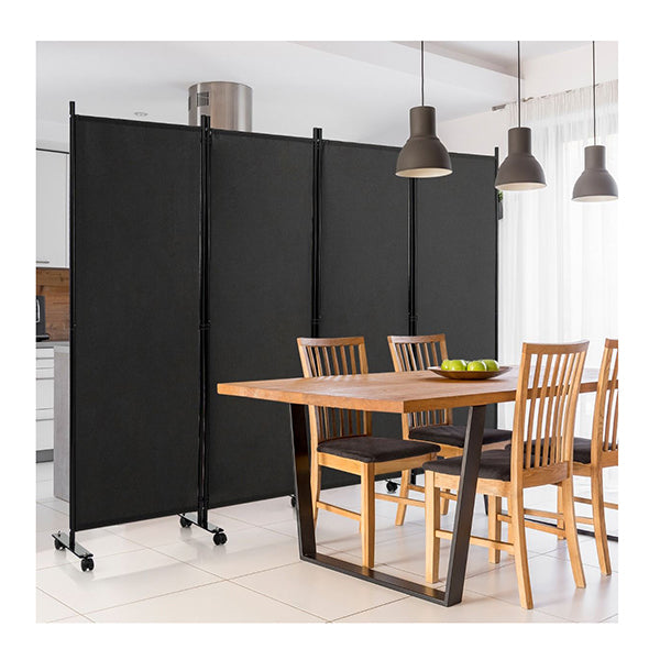 4 Panel Folding Room Divider With Lockable Wheels