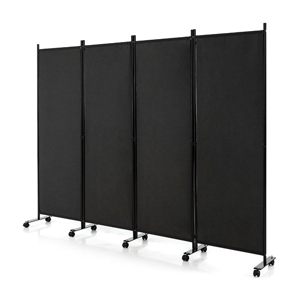 4 Panel Folding Room Divider With Lockable Wheels