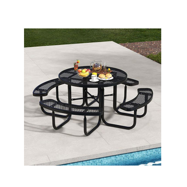 Outdoor Round Picnic Table And Bench Set For 8