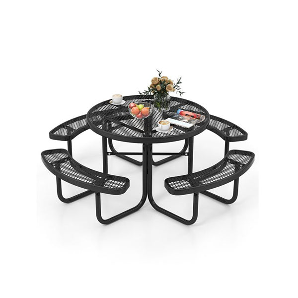 Outdoor Round Picnic Table And Bench Set For 8