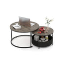 Round Coffee Table Set Of 2 With Fabric Storage Basket