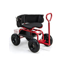 Rolling Garden Cart Scooter With Tray Basket Tool Pouch Seat Cushion