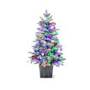 110Cm Snow Flocked Potted Christmas Tree Set With Led Lights