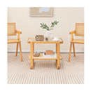 2 Tier Bamboo Side Table With Glass Top And Pe Rattan Shelf