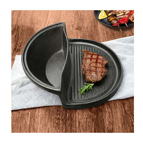 Soga 2In1 Iron Ribbed Fry Pan Skillet Griddle Bbq Steamboat Hotpot
