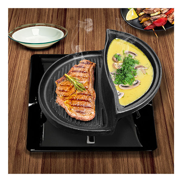 Soga 2X 2In1 Cast Iron Ribbed Fry Pan Skillet Bbq And Steamboat Hotpot